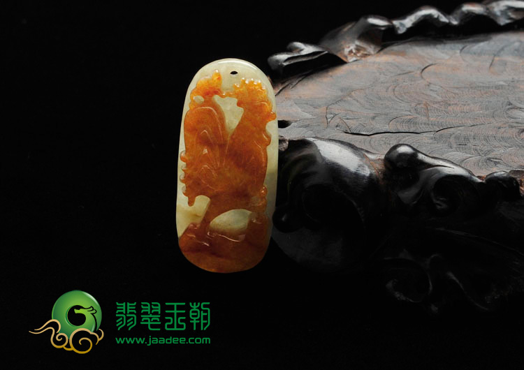糯冰种黄翡缅甸翡翠“金鸡报晓”挂件