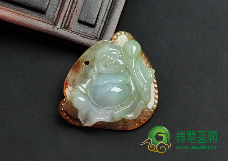 糯冰种褐黄翡缅甸翡翠心中存佛挂件