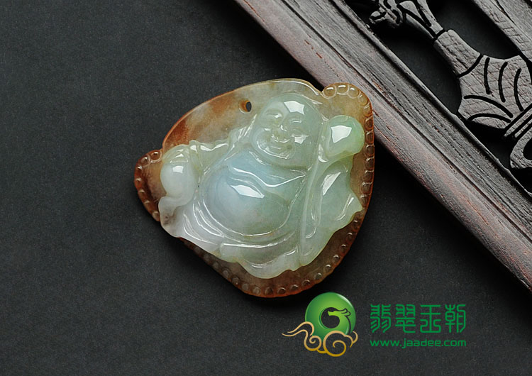 糯冰种褐黄翡缅甸翡翠心中存佛挂件