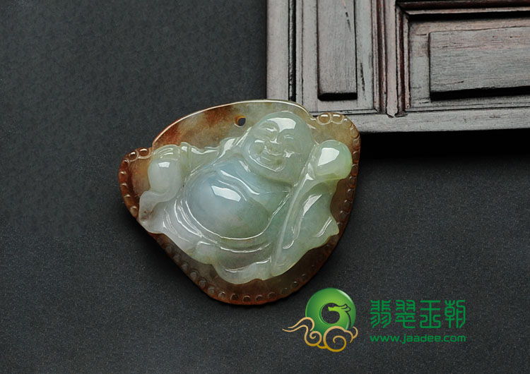 糯冰种褐黄翡缅甸翡翠心中存佛挂件