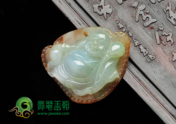 糯冰种褐黄翡缅甸翡翠心中存佛挂件
