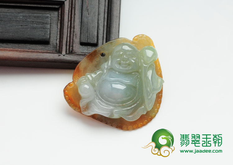 糯冰种褐黄翡缅甸翡翠心中存佛挂件
