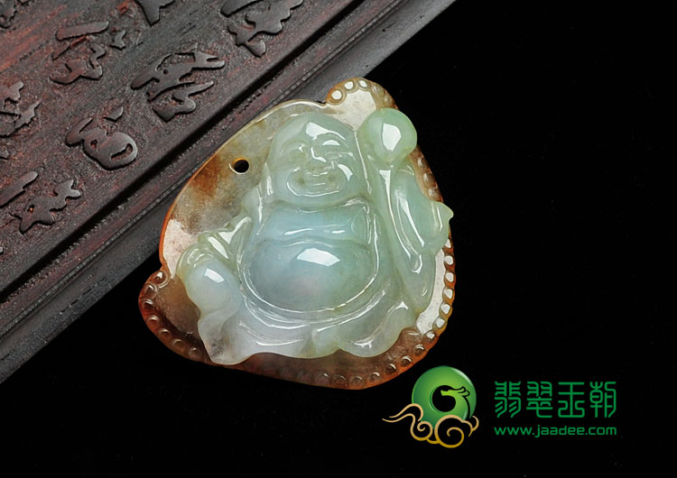 糯冰种褐黄翡缅甸翡翠心中存佛挂件