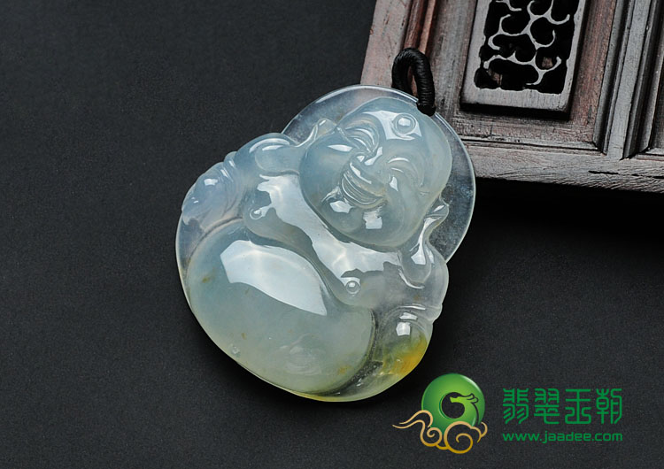 冰种飘黄翡缅甸翡翠玉佛挂件