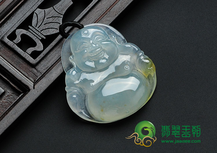 冰种飘黄翡缅甸翡翠玉佛挂件