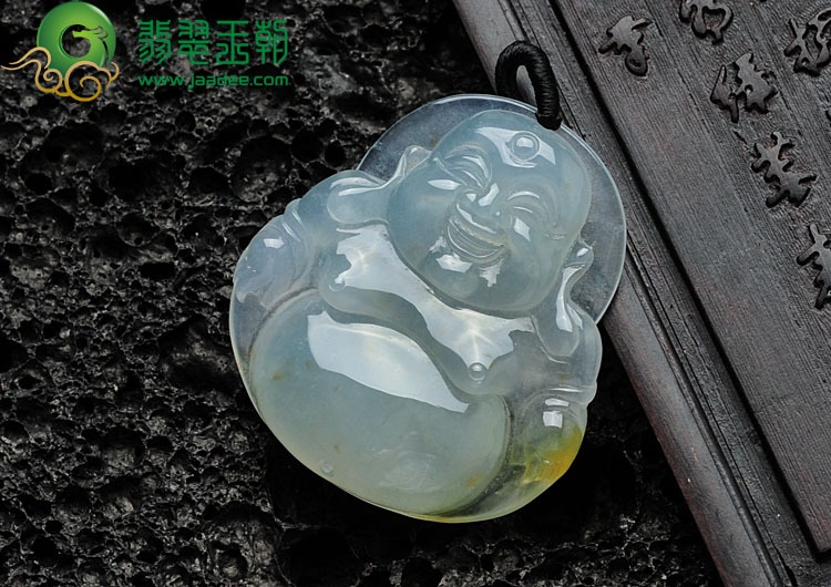 冰种飘黄翡缅甸翡翠玉佛挂件