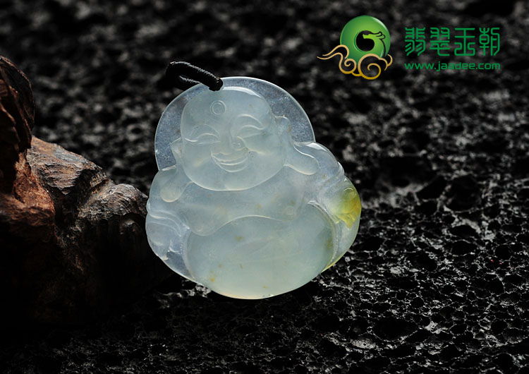 冰种飘黄翡缅甸翡翠玉佛挂件