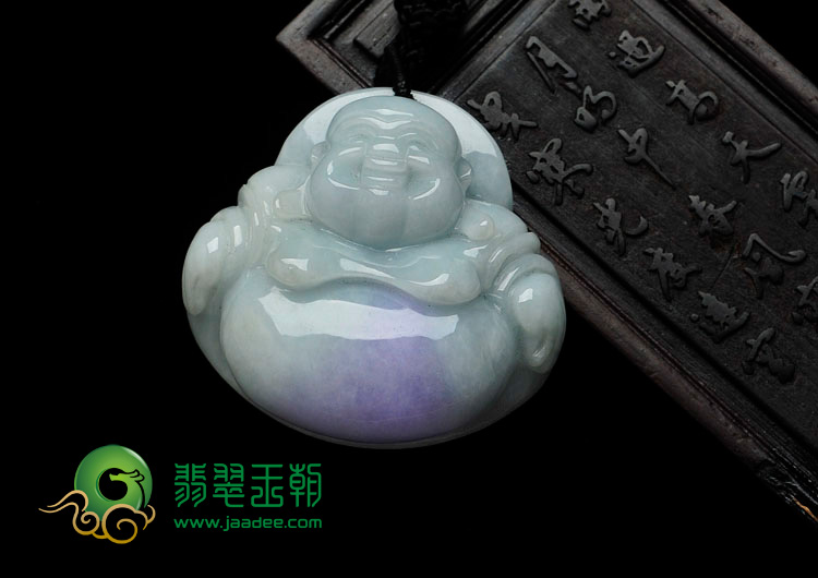 细糯种豆色带紫罗兰缅甸翡翠玉佛挂件