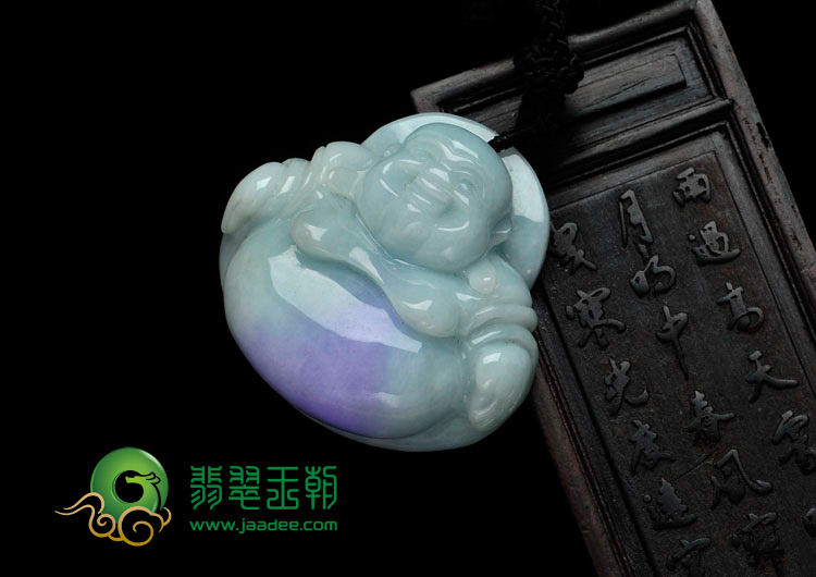 细糯种豆色带紫罗兰缅甸翡翠玉佛挂件
