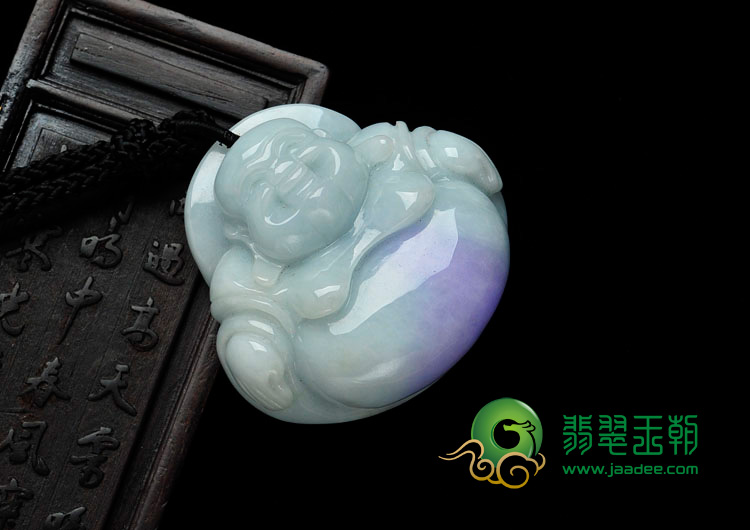 细糯种豆色带紫罗兰缅甸翡翠玉佛挂件