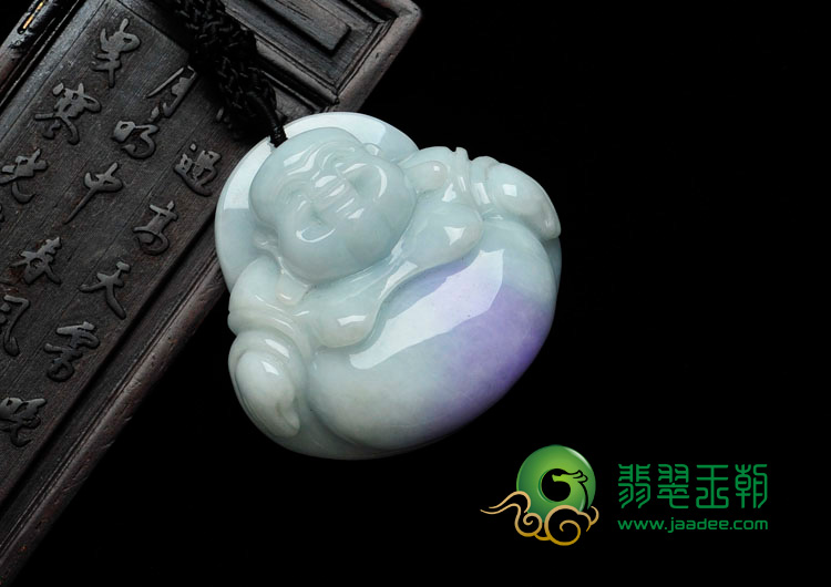 细糯种豆色带紫罗兰缅甸翡翠玉佛挂件