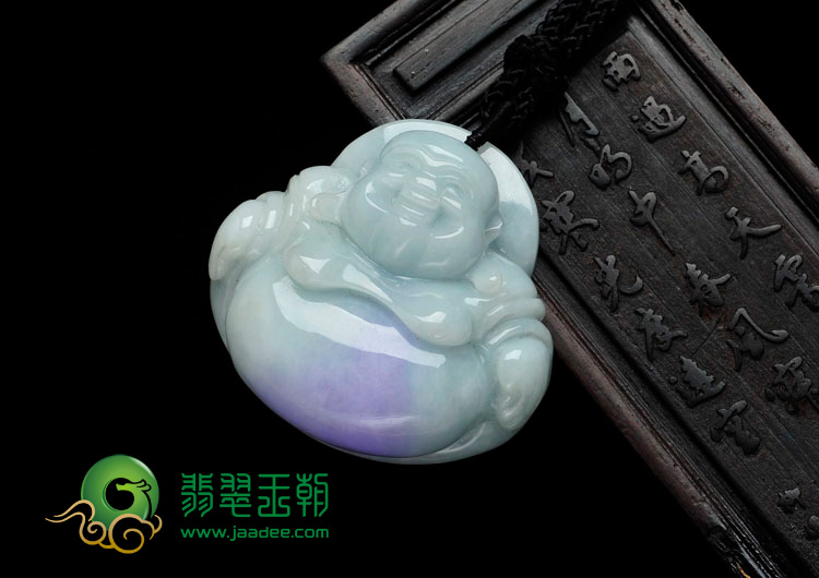 细糯种豆色带紫罗兰缅甸翡翠玉佛挂件