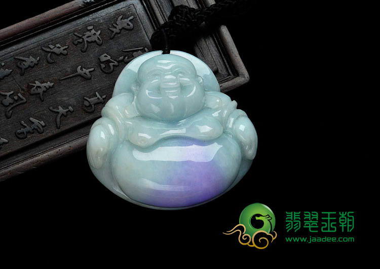 细糯种豆色带紫罗兰缅甸翡翠玉佛挂件
