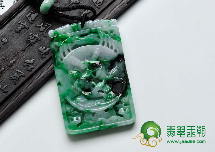 细糯种翠色缅甸翡翠金玉满堂花牌挂件