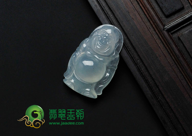 冰种淡晴水缅甸翡翠站佛挂件