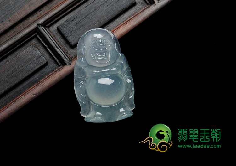 冰种淡晴水缅甸翡翠站佛挂件
