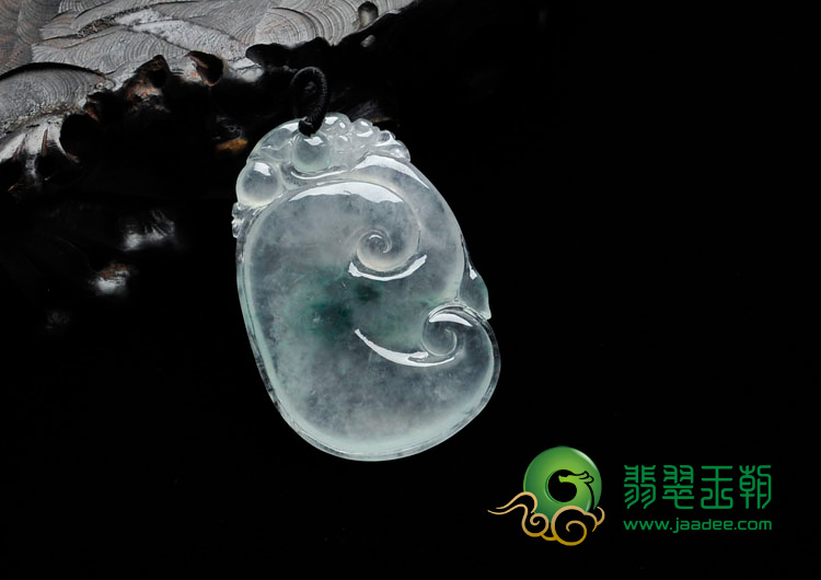 冰玻种飘花缅甸翡翠如意寿挂件