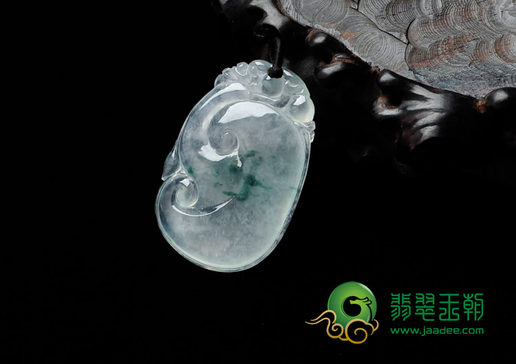 冰玻种飘花缅甸翡翠如意寿挂件