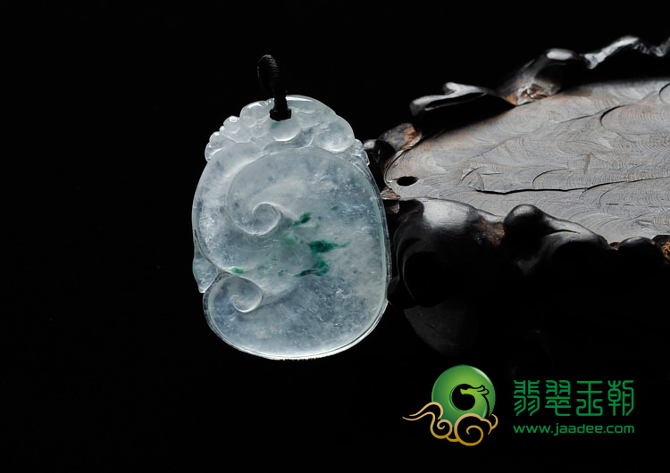 冰玻种飘花缅甸翡翠如意寿挂件