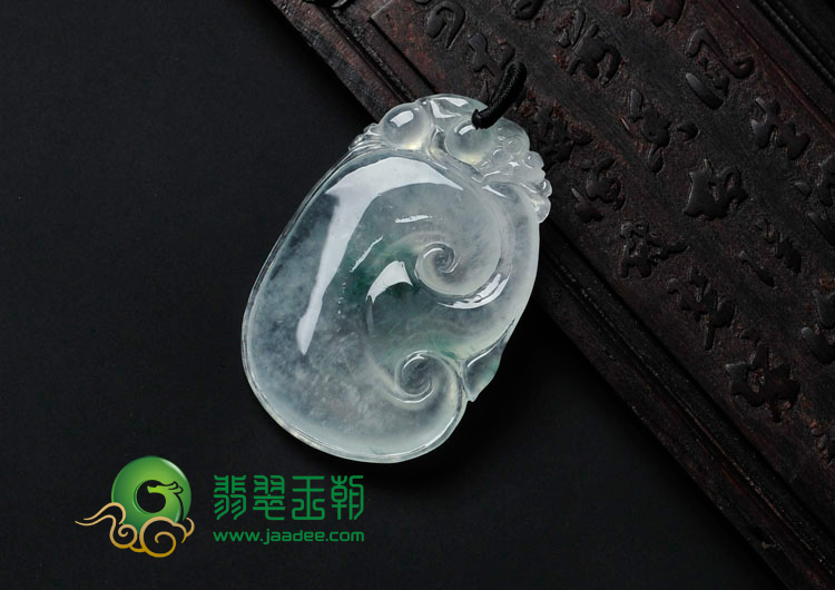 冰玻种飘花缅甸翡翠如意寿挂件
