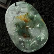 冰种黄翡飘花缅甸翡翠百年好合挂件