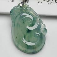 冰种飘花缅甸翡翠如意寿挂件