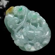 糯冰种三彩缅甸翡翠年年有余挂件