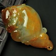 糯冰种红黄翡缅甸翡翠神兽挂件