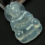 冰种淡晴水缅甸翡翠观音挂件