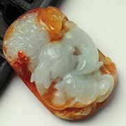 糯冰种红黄翡缅甸翡翠丰衣足食挂件