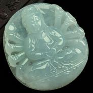 糯冰种淡晴水缅甸翡翠千手观音挂件