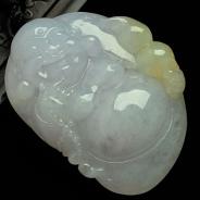 冰种紫罗兰带黄翡缅甸翡翠玉佛挂件