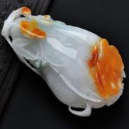 糯冰种黄翡缅甸翡翠玉兰花手玩件