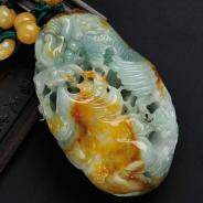 糯冰种晴水带黄翡缅甸翡翠独占鳌头手玩件