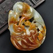 糯冰种褐黄翡缅甸翡翠一路连科手玩件
