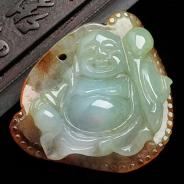 糯冰种褐黄翡缅甸翡翠心中存佛挂件