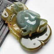冰种褐黄翡缅甸翡翠吉祥如意挂件