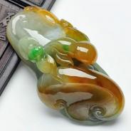 糯冰种褐黄翡略飘翠缅甸翡翠福禄寿挂件