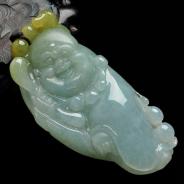 糯冰种晴水略带黄翡缅甸翡翠笑佛挂件