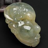 冰种淡黄翡略飘花缅甸翡翠站佛挂件