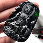 冰种墨翠缅甸翡翠昙花观音挂件