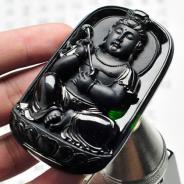 冰种墨翠缅甸翡翠佛尘观音挂件