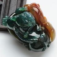 糯冰种三彩缅甸翡翠貔貅挂件