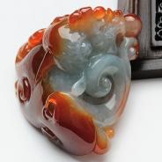 糯冰种红翡缅甸翡翠貔貅挂件