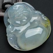 冰种飘黄翡缅甸翡翠玉佛挂件