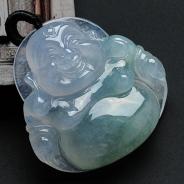 冰种飘花缅甸翡翠玉佛挂件