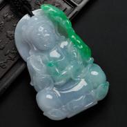 糯冰种春带彩缅甸翡翠观音挂件