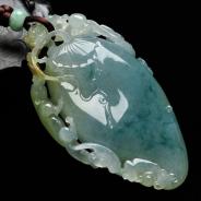 冰种淡黄翡飘花缅甸翡翠福瓜挂件/手玩件