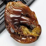 糯冰种褐黄翡缅甸翡翠大展宏图手玩件