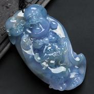 冰种紫罗兰飘花缅甸翡翠合家欢乐挂件